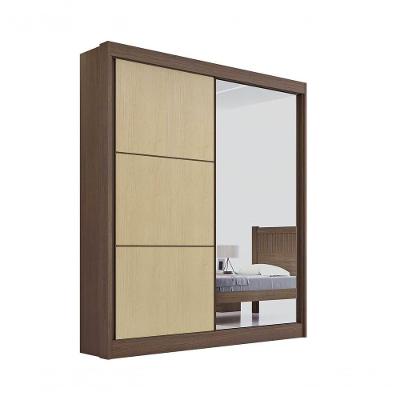 Guarda Roupa Casal Athenas 2 Portas 3 Gavetas Com Espelho Com Pés - D' Doro Castanho/linho