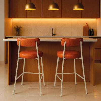 Banqueta Cozinha Média Com Encosto Industrial Champanhe Kit 2 Londres Pu D03 - D'rossi Verde