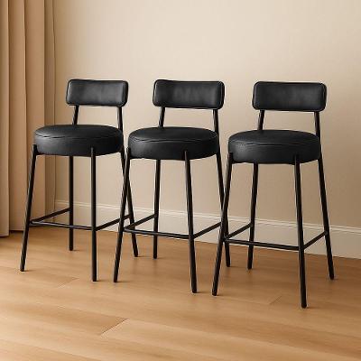 Banqueta Cozinha Média Com Encosto Industrial Preto Kit 3 Londres Pu Preto D03 - D'rossi