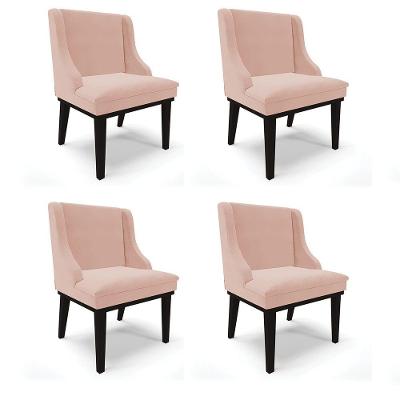 Kit 04 Cadeiras De Jantar Liz Veludo Rosê Base Fixa Madeira Preto D03 - D'rossi