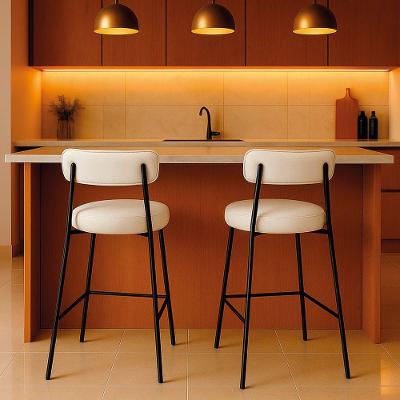 Banqueta Cozinha Média Com Encosto Industrial Preto Kit 2 Londres Pu D03 - D'rossi Branco