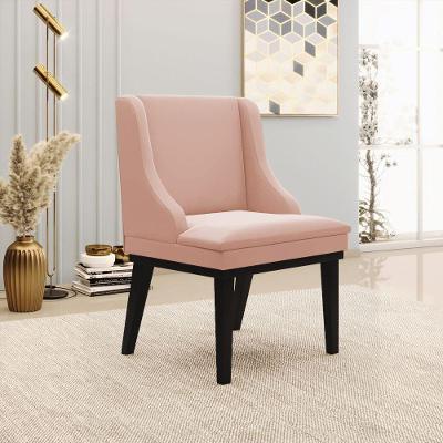 Cadeira De Jantar Liz Veludo Rosê Base Fixa Madeira Preto D03 - D'rossi