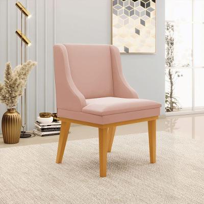 Cadeira De Jantar Liz Veludo Rosê Base Fixa Madeira Castanho D03 - D'rossi