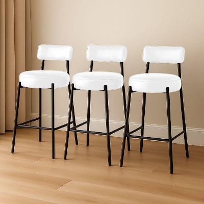 Banqueta Cozinha Média Com Encosto Industrial Preto Kit 3 Londres Pu Branco D03 - D'rossi