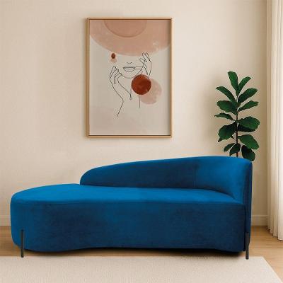Divã Recamier Orgânico França 140cm Lado Esq Pés Metal Preto Linho Azul Royal