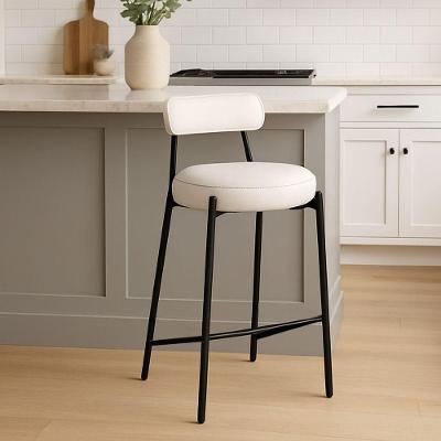 Banqueta Cozinha Média Com Encosto Industrial Preto Londres Pu Branco D03 - D'rossi