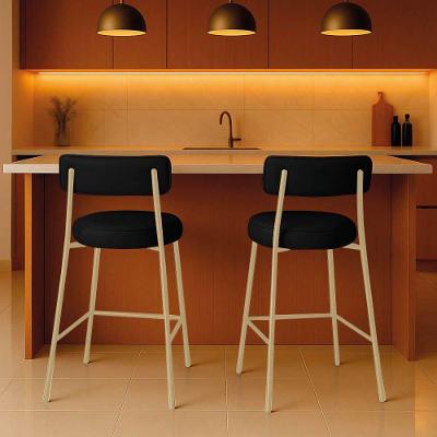 Banqueta Cozinha Alta Com Encosto Industrial Champanhe Kit 2 Londres Pu Preto D03 - D'rossi