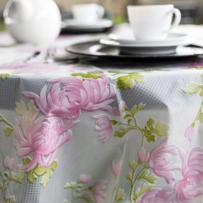 Toalha De Mesa Peva Redonda Floral Bege 180cm - Uzoo Toalha Pronta Peva Redonda 1.80m Floral Bege 5109a