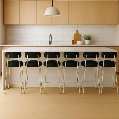 Banqueta Cozinha Alta Com Encosto Industrial Champanhe Kit 6 Londres Pu D03 - D'rossi Preto