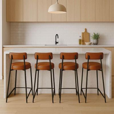 Banqueta Cozinha Média Com Encosto Industrial Preto Kit 4 Londres Pu D03 - D'rossi Verde