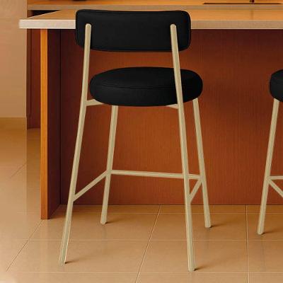 Banqueta Cozinha Média Com Encosto Industrial Champanhe Londres Pu Preto D03 - D'rossi