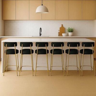 Banqueta Cozinha Alta Com Encosto Industrial Dourado Kit 6 Londres Pu Preto D03 - D'rossi