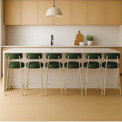 Banqueta Cozinha Alta Com Encosto Industrial Champanhe Kit 6 Londres Pu D03 - D'rossi Verde