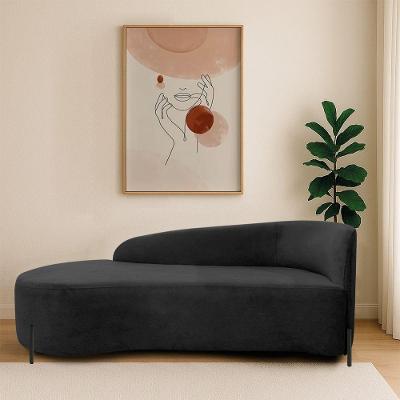 Divã Recamier Orgânico França 140cm Lado Esq Pés Metal Preto Linho Preto