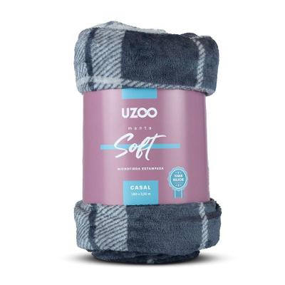 Manta Microfibra Flannel Soft Casal Estampado Xadrez 180x220cm - Uzoo Manta Microfibra Flannel Soft Casal Estampada 180x220cm Xadrez Grafite