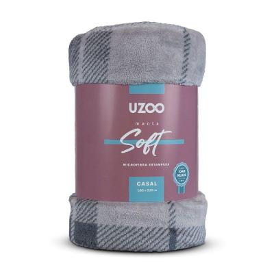 Manta Microfibra Flannel Soft Casal Estampado Xadrez 180x220cm - Uzoo Manta Microfibra Flannel Soft Casal Estampada 180x220cm Xadrez Cinza