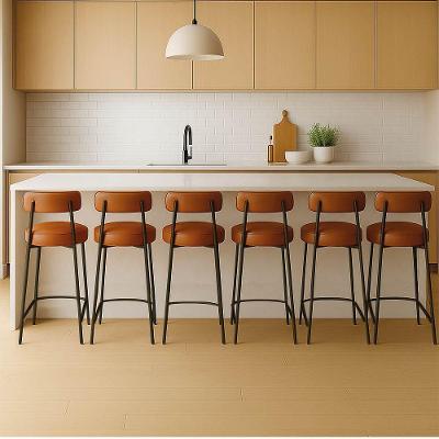 Banqueta Cozinha Média Com Encosto Industrial Preto Kit 6 Londres Pu Nozes D03 - D'rossi