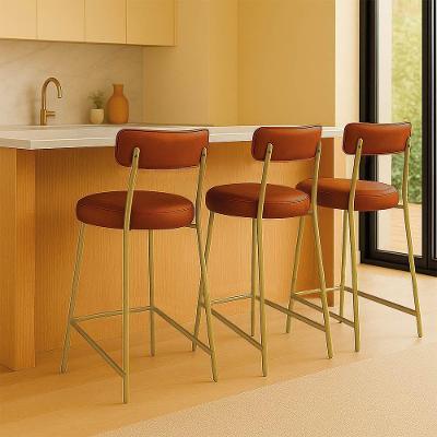 Banqueta Cozinha Média Com Encosto Industrial Dourado Kit 3 Londres Pu D03 - D'rossi Verde