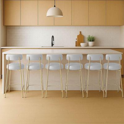 Banqueta Cozinha Média Com Encosto Industrial Champanhe Kit 6 Londres Pu Branco D03 - D'rossi