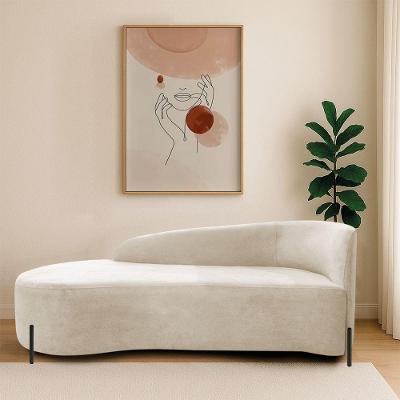 Divã Recamier Orgânico França 140cm Lado Esq Pés Metal Preto Linho Bege