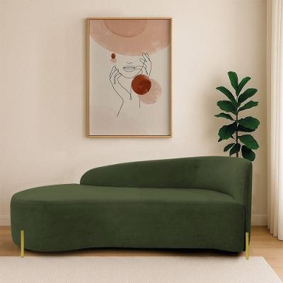 Divã Recamier Orgânico França 140cm Lado Esq Pés Metal Dourado Linho Verde