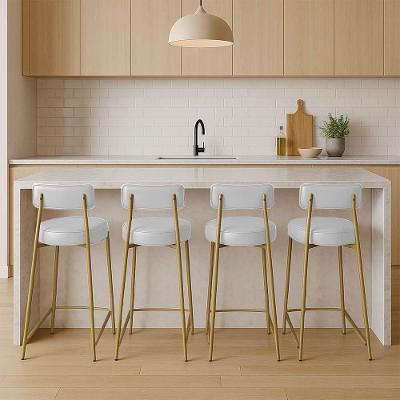 Banqueta Cozinha Alta Com Encosto Industrial Dourado Kit 4 Londres Pu D03 - D'rossi Branco