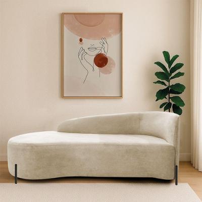 Divã Recamier Orgânico França 140cm Lado Esq Pés Metal Preto Bouclé Bege