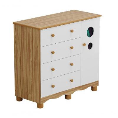 Comoda Infantil 1 Porta 4 Gavetas Bolinha - Moveis Peroba Amendoa/branco