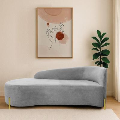 Divã Recamier Orgânico França 140cm Lado Esq Pés Metal Dourado Linho Cinza Claro