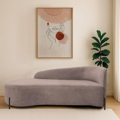 Divã Recamier Orgânico França 140cm Lado Esq Pés Metal Preto Linho Rosê