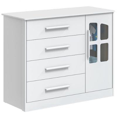 Cômoda Infantil Charlô 4 Gavetas em MDF Puxador em MDF Branco Brilhante com Porta
