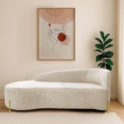 Divã Recamier Orgânico França 140cm Lado Esq Pés Metal Dourado Linho Bege