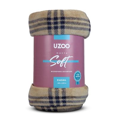 Manta Microfibra Flannel Soft Casal Estampado Xadrez 180x220cm - Uzoo Manta Microfibra Flannel Soft Casal Estampada 180x220cm Xadrez Amarelo
