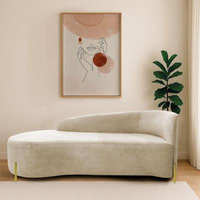 Divã Recamier Orgânico França 140cm Lado Esq Pés Metal Dourado Bouclé Bege
