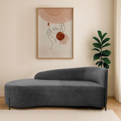 Divã Recamier Orgânico França 140cm Lado Esq Pés Metal Preto Linho Cinza Escuro