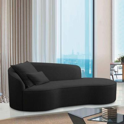 Divã Recamier Curvo Sala De Estar Recepção Inglaterra 220cm Lado Direito Bouclé Preto