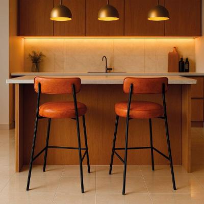 Banqueta Cozinha Média Com Encosto Industrial Preto Kit 2 Londres Pu D03 - D'rossi Nozes