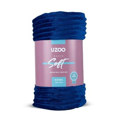 Manta Microfibra Flannel Soft Casal Canelada 180x220cm-uzoo Manta Microfibra Flannel Soft Casal Canelada 180x220cm Azul