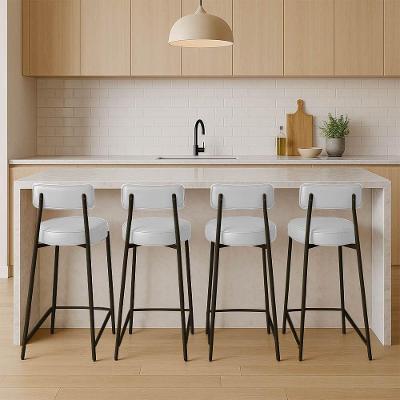 Banqueta Cozinha Média Com Encosto Industrial Preto Kit 4 Londres Pu Branco D03 - D'rossi