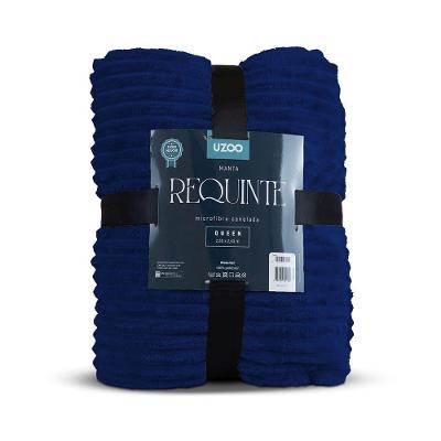 Manta Microfibra Requinte Queen Canelada 220x240cm - Uzoo Manta Microfibra Flannel Requinte Queen Canelada 220x240cm Azul
