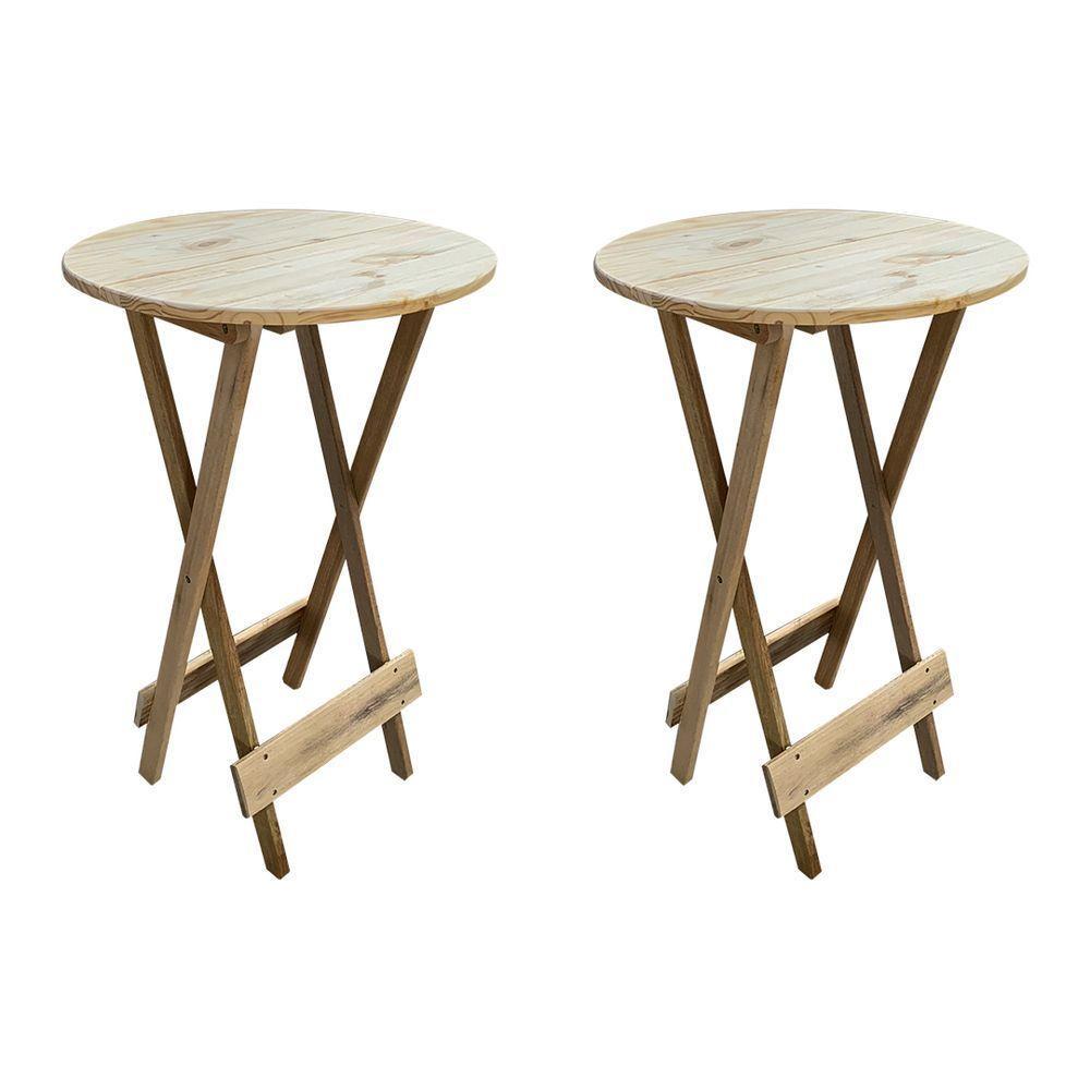Kit 2 Mesas Bistrô De Madeira Dobrável Para Bar - Sem Pintura / Crua - 1