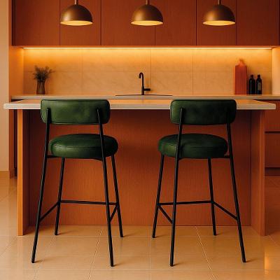 Banqueta Cozinha Média Com Encosto Industrial Dourado Kit 2 Londres Pu D03 - D'rossi Cor Verde