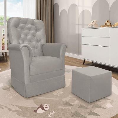 Poltrona De Amamentação Com Balanço E Puff Angelin Suede Cinza Claro P02 - D'rossi
