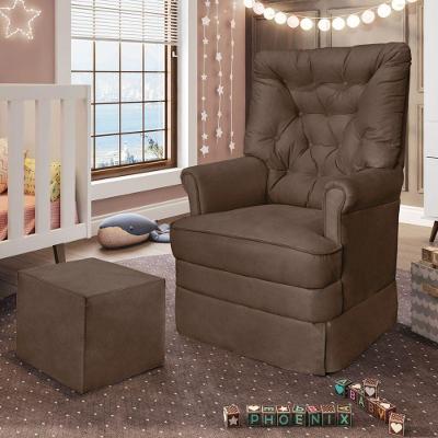 Poltrona De Amamentação Com Balanço E Puff Dyne Suede P02 - D'rossi Marrom