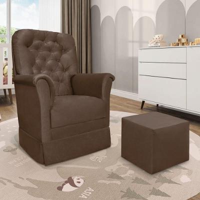 Poltrona De Amamentação Com Balanço E Puff Angelin Suede P02 - D'rossi Marrom