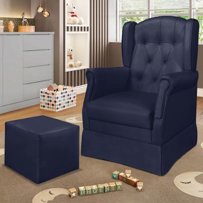 Poltrona De Amamentação Com Balanço E Puff Elyra Sintético Azul Marinho P02 - D'rossi