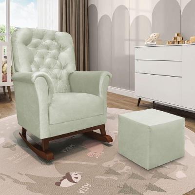 Poltrona De Amamentação Balanço Madeira E Puff Angelin Veludo Menta P02 - D'rossi