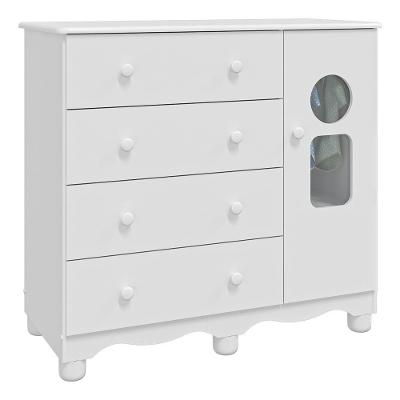 Comoda Infantil 1 Porta 4 Gavetas Tedy - Moveis Peroba Branco Brilho