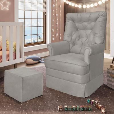 Poltrona De Amamentação Com Balanço E Puff Dyne Suede Cinza Claro P02 - D'rossi