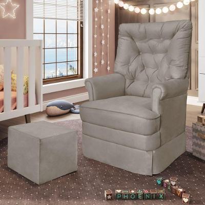 Poltrona De Amamentação Com Balanço E Puff Dyne Suede P02 - D'rossi Cinza Escuro